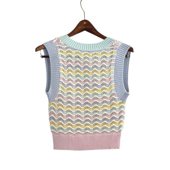 Zara Womens S Pastel Knit Sleeveless Sweater Vest Scallop Crochet Light Academia - Picture 2 of 7